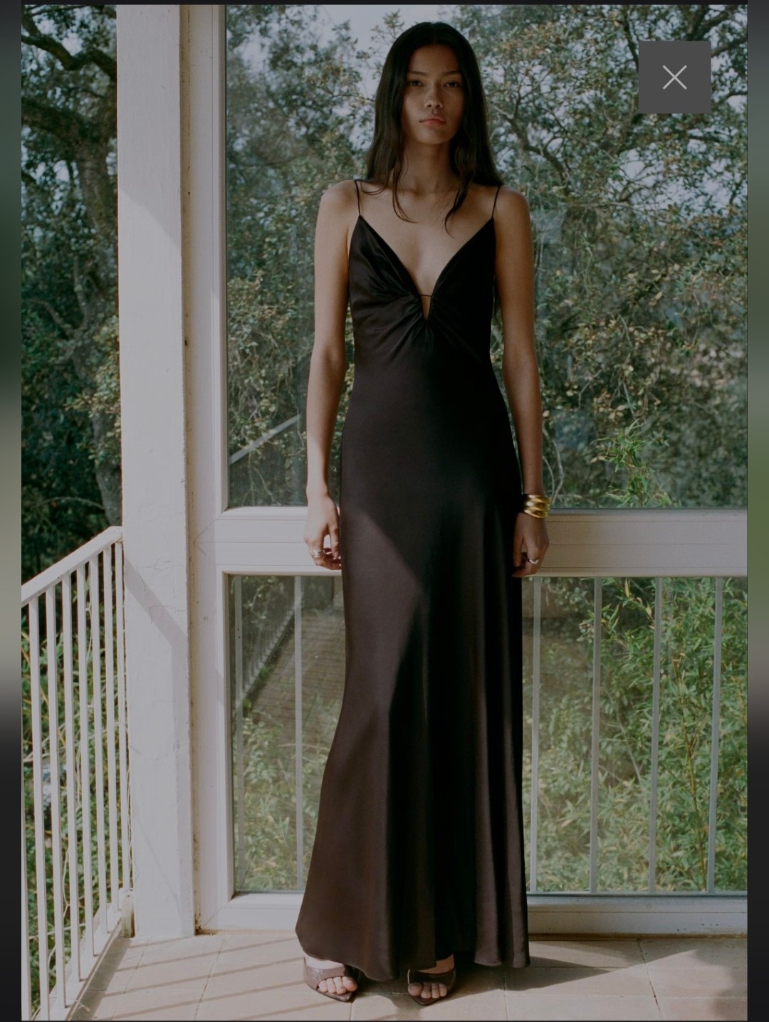 Mango Elegant Chocolate Brown Spaghetti-Strap Maxi Dress